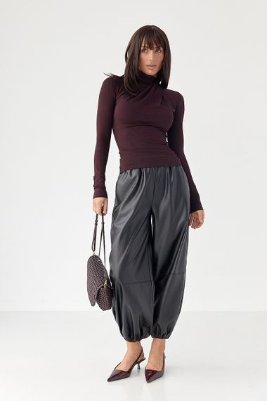 Приталений лонгслів із оригінальною горловиною - баклажан цвет, M (є розміри) | Зображення 2