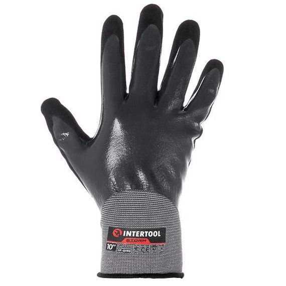 Рукавичка трикотажна, повне двошарове нітрилове покриття, базове гладке, пористе на долоні, 10", STORM