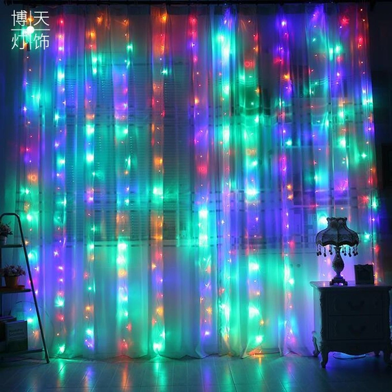 Праздничная гирлянда занавес "Штора" на окно 200LED 3х2м Мультицветная цвет диодов Мульти USB | Зображення 5