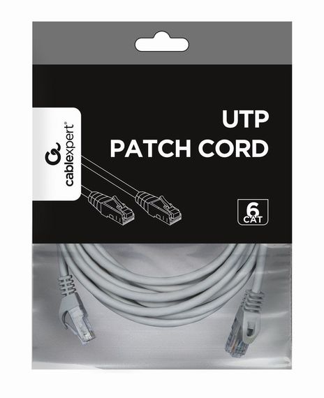 Патч корд Cablexpert PP6U-5M, UTP, категорія. 6, литий,  50u" штекер із фіксатором, 5 м, сірий | Зображення 2