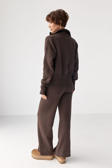 Трикотажний костюм із кофтою на блискавці та штанами - коричневий цвет, ONE SIZE (є розміри) | Зображення 1