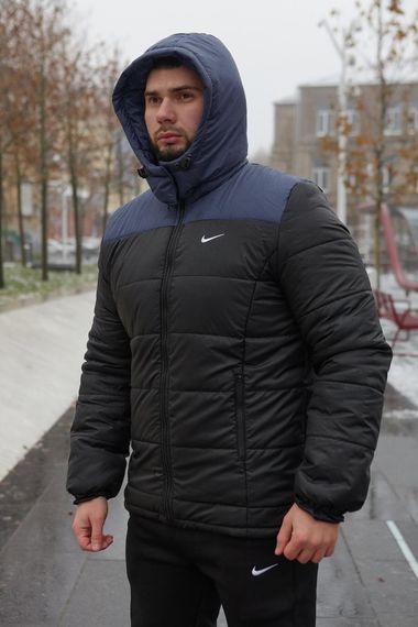 Комплект чоловічий Nike: куртка зимова "Frost" синьо-чорна + штани з тринитки утеплені чорні | Зображення 2