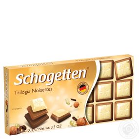 Шоколад молочний Schogetten Trilogia Noisettes (Шогетен трилогія) 100 г, мікс трьох видів шоколаду з фундуком