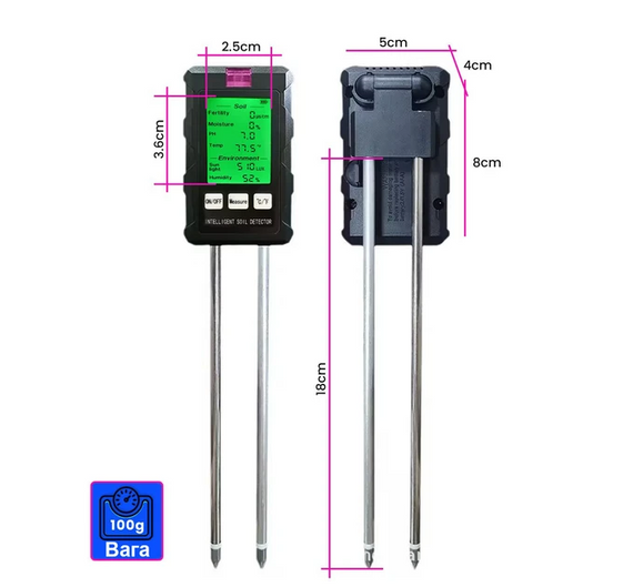 Аналізатор ґрунту 6в1 рН температура освітленість плодородіння вологість ґрунту та повітря (ST-03) | Зображення 3