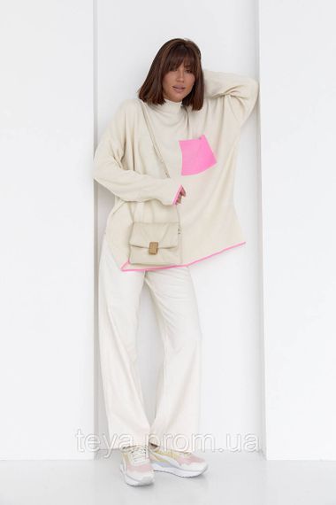 Женская кофта oversize с карманом на груди цвет кремовый размер S FL_000613 | Зображення 2