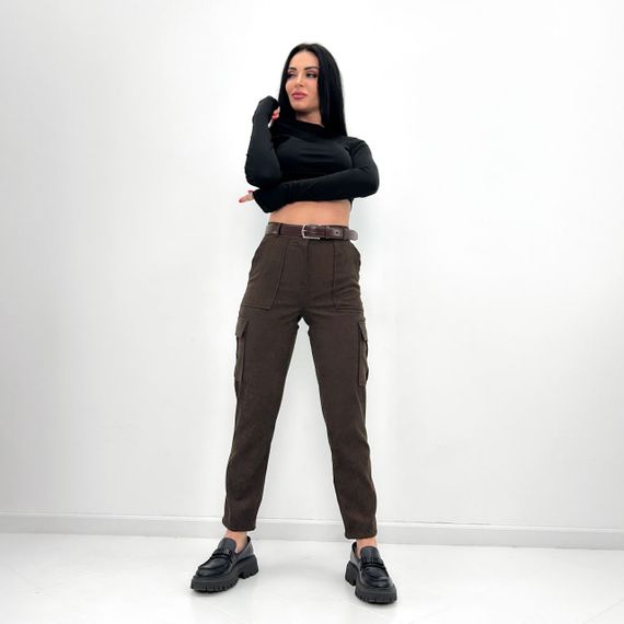 Женские вельветовые брюки карго с накладными карманами GF01710 цвет коричневый, размер 42/44