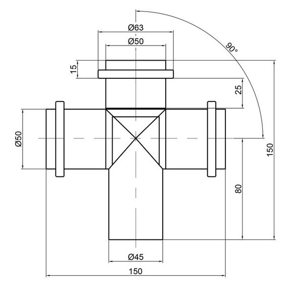 Хрестовина каналізаційна TA Sewage 50, 90 ° CZ050003 | Зображення 1
