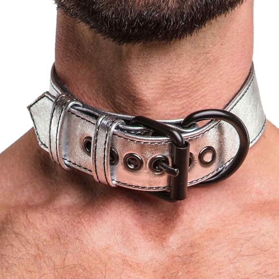 Ошейник с поводком LoveToy Bondage Fetish Metallic Pup Collar (серебристый) sexstyle | Зображення 3