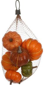 Набір "Гарбузи в сітці" 6 декоративних гарбузів в нейлоновій сітці (А407)
