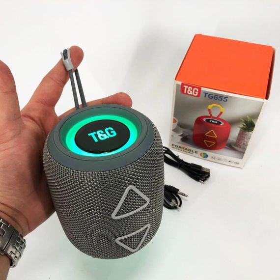 Портативна колонка TG655 5W з RGB підсвічуванням та ремінцем, Гучна блютуз колонка. Колір: сірий | Зображення 8