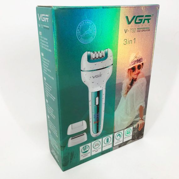 Жіночий бездротовий епілятор 3в1 VGR V-732 для ніг та зони бікіні з підсвічуванням та дисплеєм. Колір: зелений | Зображення 4
