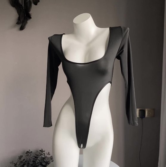 Черное белье лонгслив с декольте и длинный рукав, onesize, черный. | Зображення 2