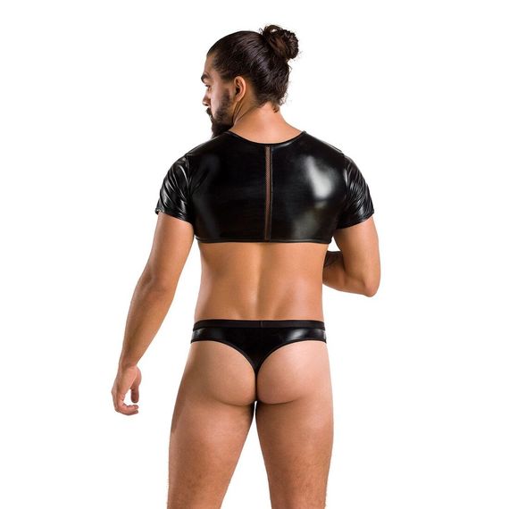Комплект чоловічої білизни під латекс Passion 057 SET PETER L/XL Black, кроп-топ, стринги | Зображення 3