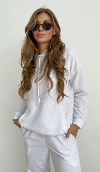 Женский спортивный костюм худи и джоггеры демисезонный двунитка BF536 размер 46/48, цвет белый | Зображення 2