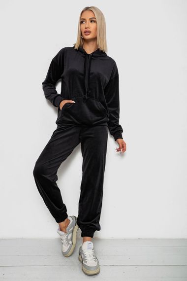 Спортивный костюм женский велюровый, цвет черный, 241R1530-5