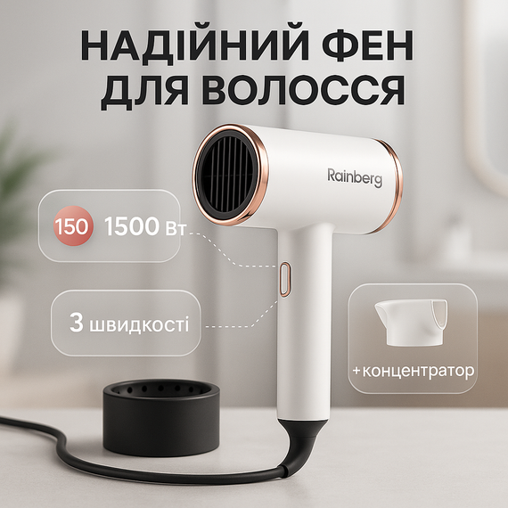 Малошумний фен для укладання волосся Rainberg, Фен для укладання волосся універсальний FS-50