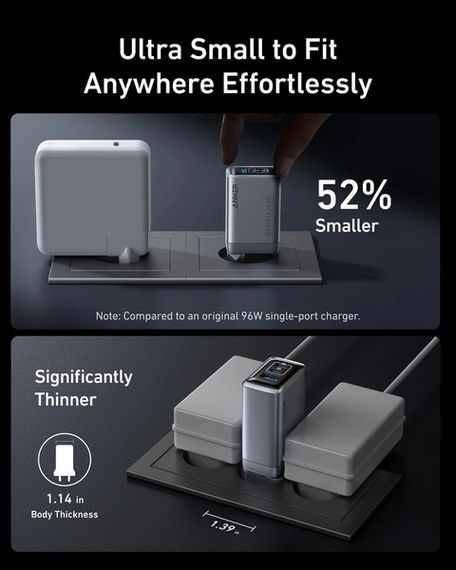 Мережевий зарядний пристрій Anker GaNPrime Charger - 100W, 2xUSB-C PD & 1xUSB-A Foldable Silver | Зображення 4
