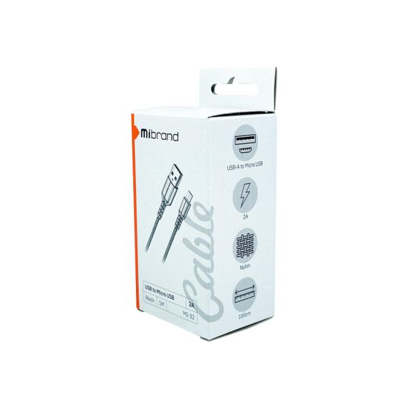 Кабель Mibrand MI-32 Nylon Charging Line USB for Micro 2A 1m Black | Зображення 2