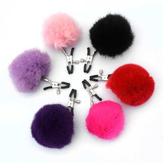 Затискачі для сосків із хутром "Pom Pom Nipple Clamps" - Білий - Садо-мазо | Зображення 2