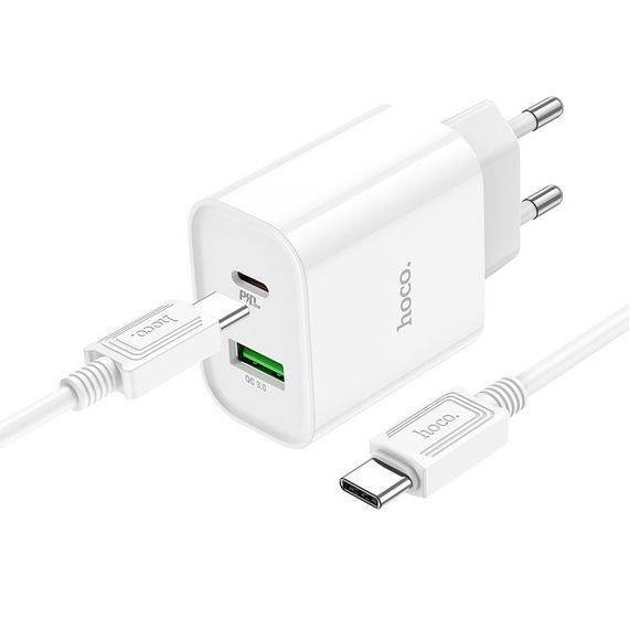 СЗУ Hoco C80A Plus Rapido PD20W+QC3.0 (1USB-A/1C) + кабель Type-C to Type-C White | Зображення 1