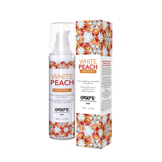 Масажна олія EXSENS Organic White Peach 50мл розігріває, без цукру, без парабенів, їстівна