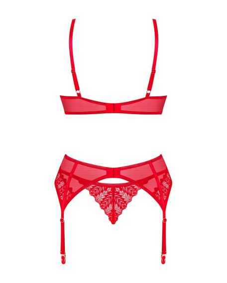Комплект Obsessive Ingridia 3-pcs set XS/S, червоний, бюстгальтер, стрінги, пояс Sex Aura | Зображення 3