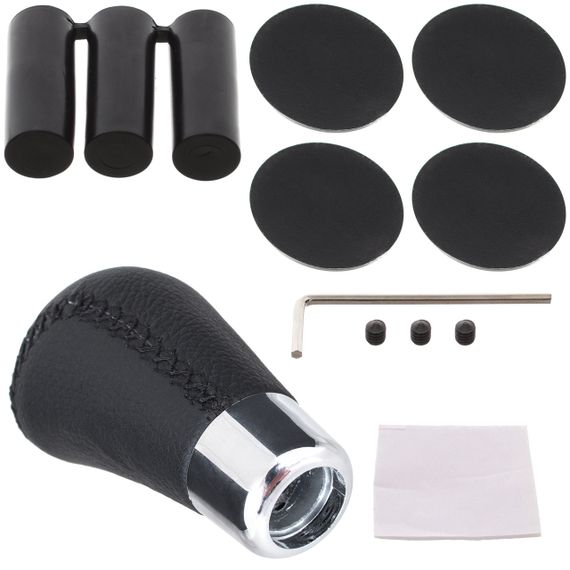 Ручка перемикання передач КПП універсальна чорна ЕКОШКІРА + ХРОМ + набір емблем на 5 і 6 передач | Зображення 1