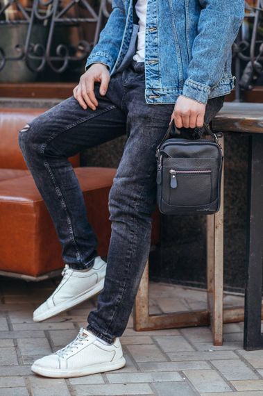 Сумка-барсетка чоловіча шкіряна через плече Tiding Bag SK N5186 чорна | Зображення 7