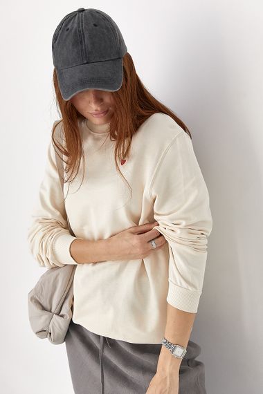 Однотонний світшот із сердечком - кремовий цвет, S (є розміри) | Зображення 4