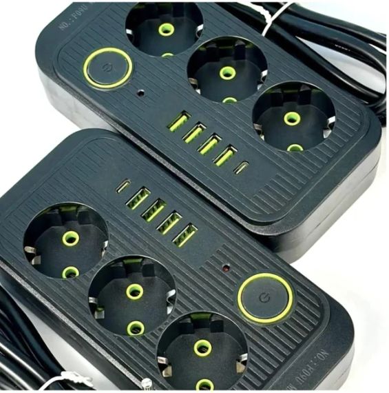 Мережевий фільтр живлення UA Power Socket F09U на 185 см 3 розетки +4USB +Type-C Port, мережевий подовжувач | Зображення 3