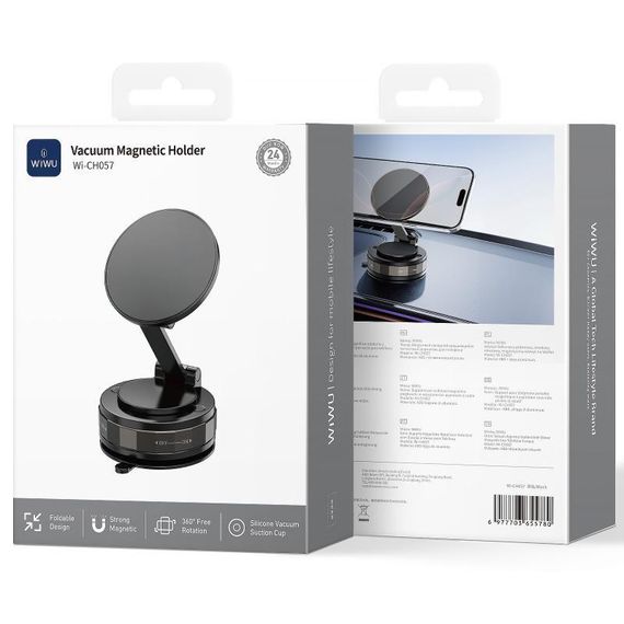 Автотримач WIWU Wi-CH057 Holdex Magnetic Car Holder with Vacuum Mount Black | Зображення 1