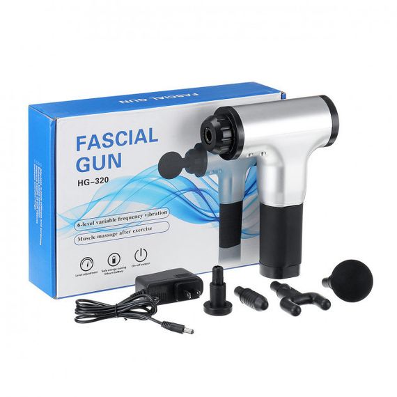 Портативний ручний м'язовий масажер для тіла Fascial Gun HG-320 Silver-Black | Зображення 7