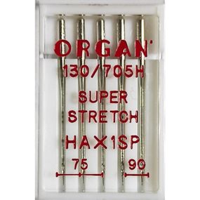 Голки швейні для стрейча, лайкри ORGAN SUPER STRETCH №75/90 пластиковий бокс 5 штук для побутових швейних машин