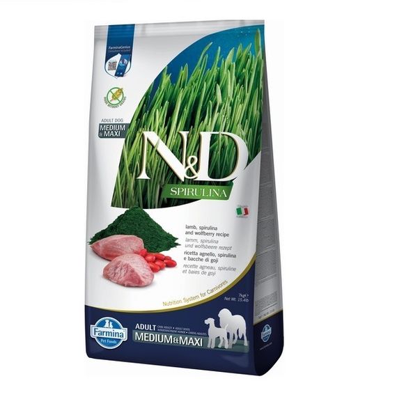 Сухий корм з ягнятком для собак середніх та великих порід Farmina N&D Spirulina Lamb Adult Medium & Maxi, 7 кг