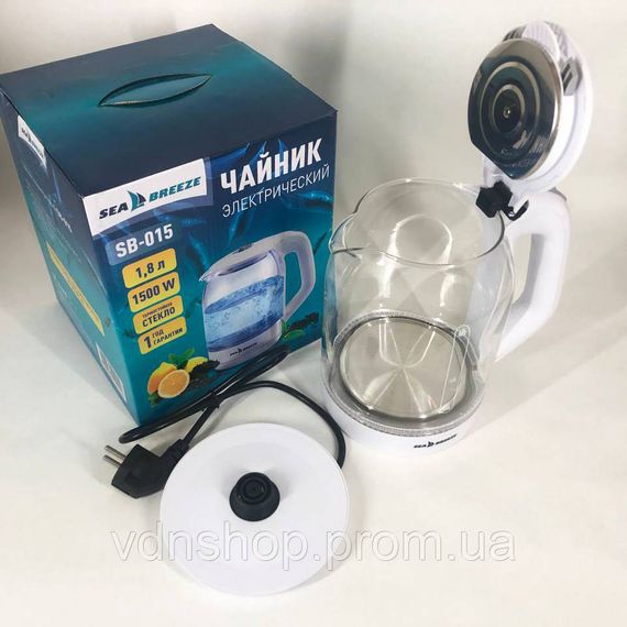 Скляний електричний чайник з підсвічуванням якісний SeaBreeze SB-015 1.8 л, Безшумний електрочайник DS-48 | Зображення 5