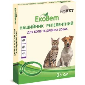 Репелентний нашийник від бліх і кліщів ProVET ЕкоВет для котів та собак (зелений), 35 см
