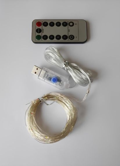 Гірлянда від USB "світлодіодні краплі" 10м, 100LED, теплий білий, 8 режимів + пульт | Зображення 4