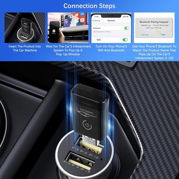 Беспроводной адаптер CarPlay Android Auto для iPhone iOS 10+ и Android 11+, преобразователь проводного Карплей | Зображення 4