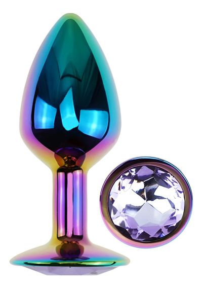 Анальна пробка EGZO Multicolor Round Plug Amethyst S з кристалом, металева Sex Aura | Зображення 1