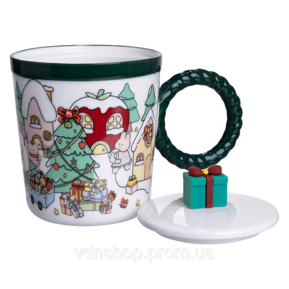 Чашка порцелянова з кришкою Подарунок 400 (мл) Зелений Yiwu FM-CS-36C | Зображення 1