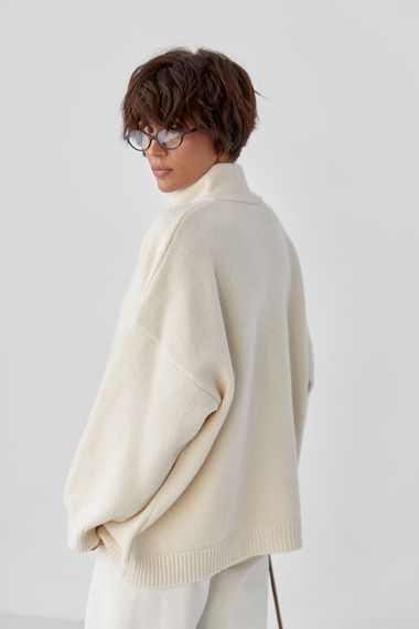 В'язаний кардиган оверсайз на блискавці - молочний цвет, ONE SIZE (є розміри) | Зображення 1