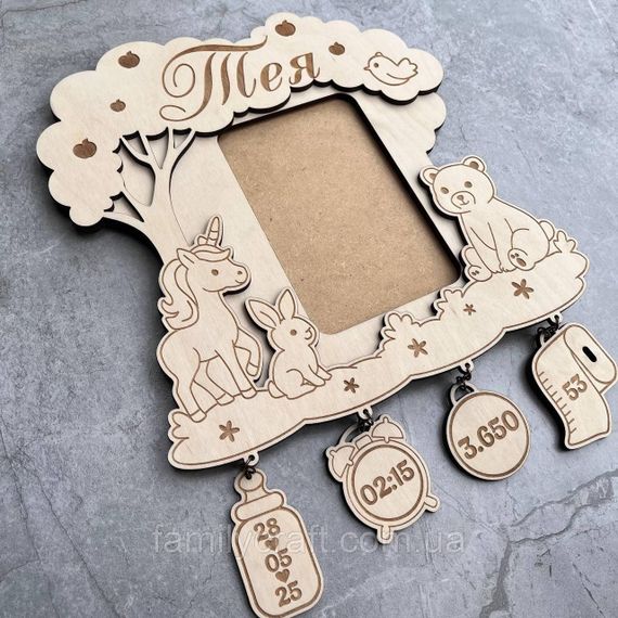 Іменна дерев’яна фоторамка з даними про народження дитини Подарунок новонародженому метрика | Зображення 8