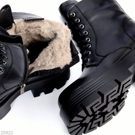 Молодежные черные кожаные зимние ботинки берцы на массивной подошве | Зображення 8