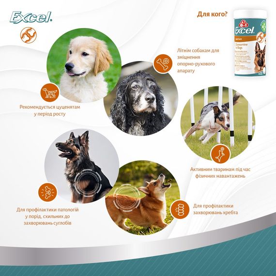 Вітаміни для покращення роботи суглобів у собак 8in1 Excel Glucosamine, 55 табл | Зображення 5