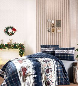 Комплект постільної білизни First Choice Flanel 200×220 см Nature Navy Blue