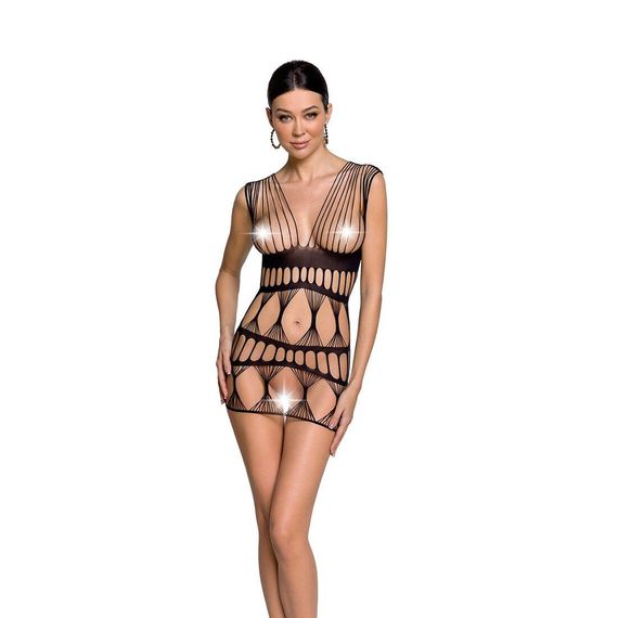 Бодістокінг-сукня Passion BS089 black, міні, плетіння у вигляді павутини, One size