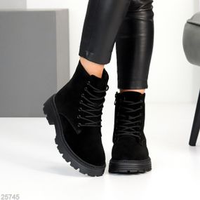 Базові чорні зимові черевики берці натуральна замша, блискавка + шнурівка 40