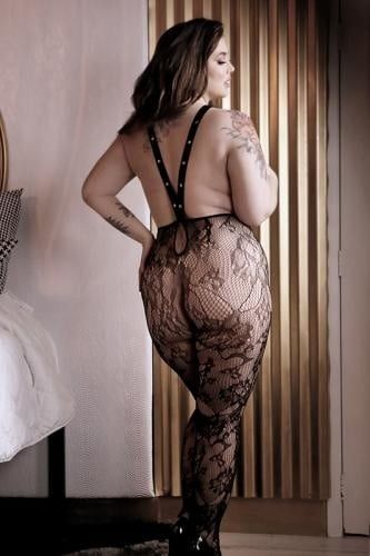 Еротичний бодістокінг з відкритими грудьми Sheer Fantasy Queen Size чорний | Зображення 1
