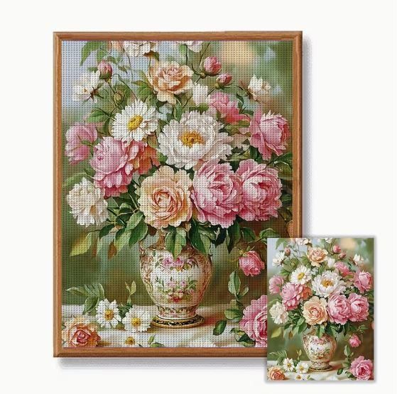Набор для вышивки крестом JOZYSH "Натюрморт Пионы и розы" 14CT, 40x50 см, канва Аида с нанесенным рисунком | Зображення 7