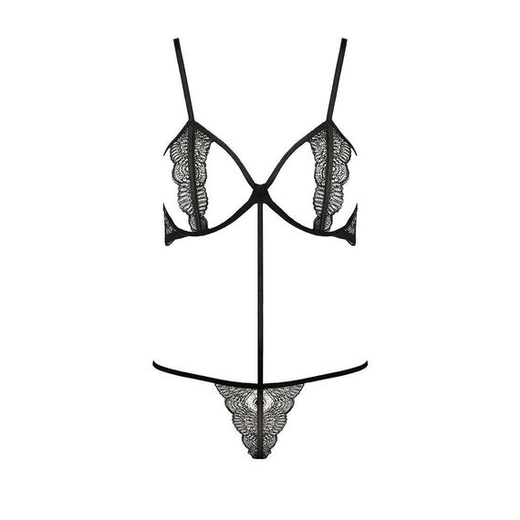 Комплект білизни Passion Exclusive QUENTRIS BIKINI XXL/XXXL, black, стрінги і напіввідкритий ліф Sex Aura | Зображення 4